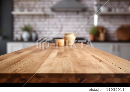キッチンの木のテーブル5　AI生成画像 110390114