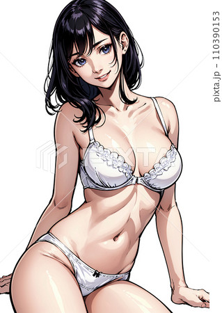 白い下着を着た女性のイラスト 110390153