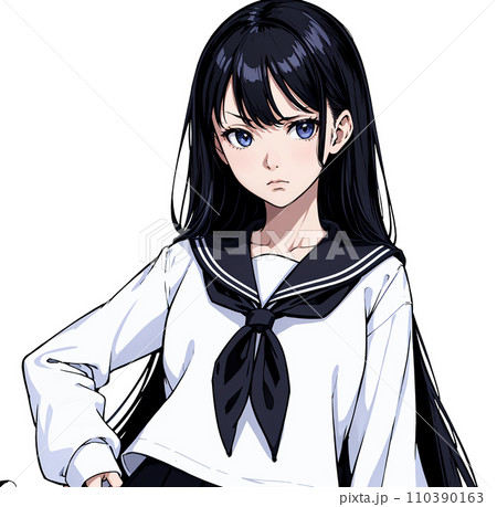 不機嫌なセーラー服の女子高生のイラスト 不機嫌なセーラー服の女子高生のイラスト 110390163