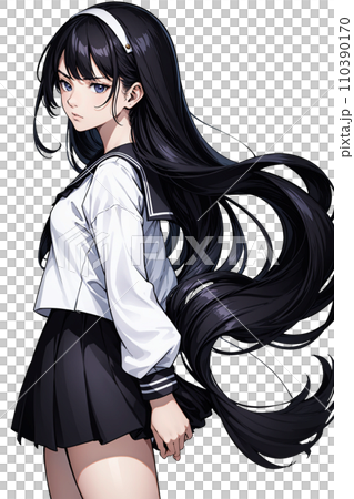真剣な表情のセーラー服を着た女子高生のイラスト 110390170