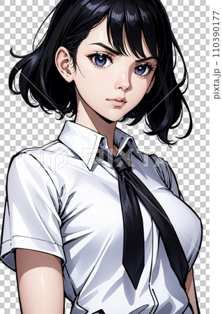 Illustration of a woman in summer clothes with a serious expression 110390177