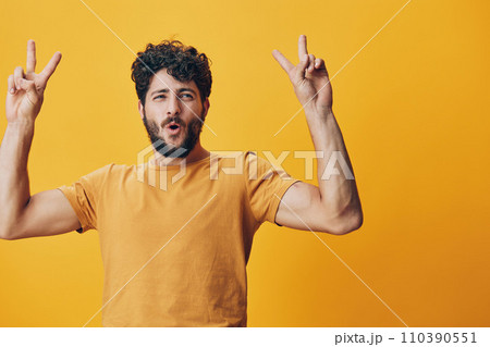 Attractive man person young isolated guy happy showing cheerful portrait background adult hand smile 110390551