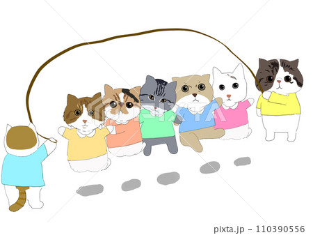 縄跳びをする猫たちのイラスト素材 [110390556] - PIXTA