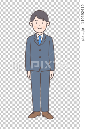 Full body illustration of a man in a suit standing with a smile Full body illustration of a man in a suit standing with a smile 110392419