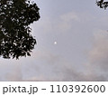 曇り空のうっすらとした雲の間に覗いた月のある風景 110392600