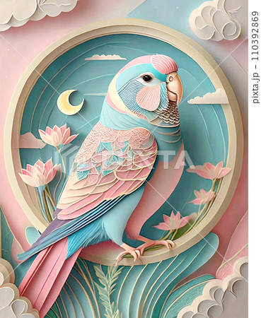 ペーパーアートのインコ 立体作品 ペーパーアートのインコ 立体作品 ペーパーアートのインコ 立体作品