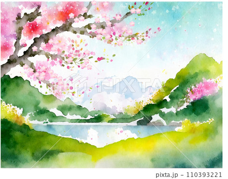 水彩の日本の春の風景（生成AI）のイラスト素材 [110393221] - PIXTA