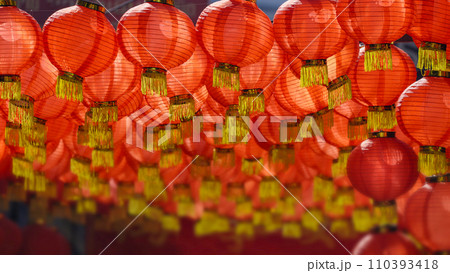 Chinese new year lantern and decor lighting in chinatown area. 110393418