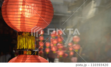 Chinese new year lantern and decor lighting in chinatown area. Chinese new year lantern and decor lighting in chinatown area. 110393420