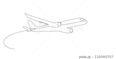 flying aeroplane takeoff and curved line minimalist continuous one line drawing 110393757