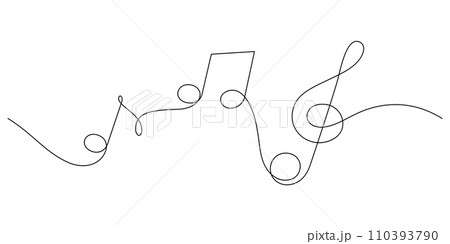continuous line drawing of treble clef music notes minimalist 110393790