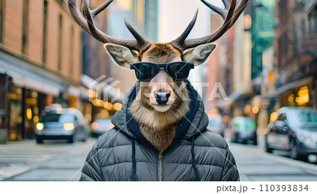 都会の擬人化した鹿のポートレート (AI生成画像) 都会の擬人化した鹿のポートレート (AI生成画像) 110393834