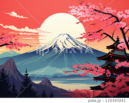 桜と富士山 春の風景 イラストのイラスト素材 [110393841] - PIXTA