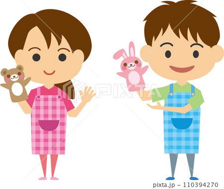 パペットを持つ保育士のイメージイラスト（男女セット） 110394270