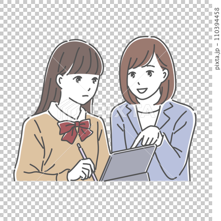 女子高生に勉強を教える女性教師のイラスト素材 110394458