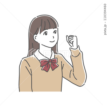 ガッツポーズをする女子高生のイラスト素材 110394460