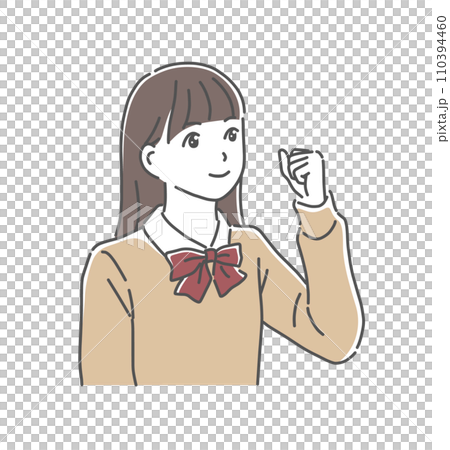 ガッツポーズをする女子高生のイラスト素材 110394460