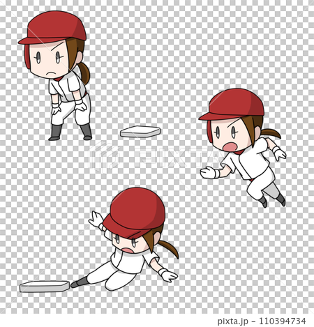 棒球賽跑者插畫 3 種圖案/女孩 棒球賽跑者插畫 3 種圖案/女孩 110394734