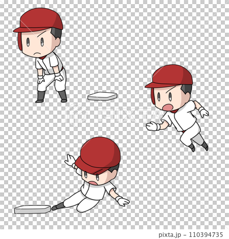 Baseball runner illustration 3 patterns/boys Baseball runner illustration 3 patterns/boys 110394735