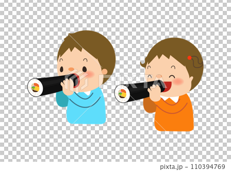 恵方巻を食べる子ども 110394769