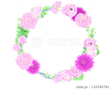 華やかな水彩の花のリース 110394782