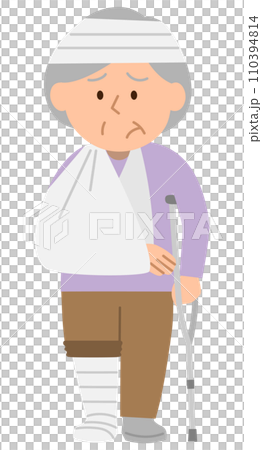 Senior woman on crutches due to serious injury 2 110394814
