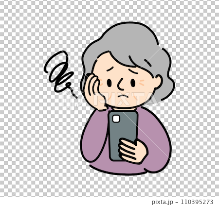 Anxious senior woman operating a smartphone Anxious senior woman operating a smartphone 110395273