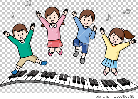 鍵盤の上でジャンプする子供たち 110396389