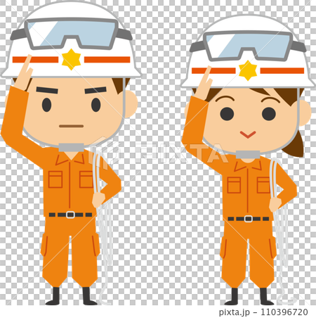 Image illustration of a rescue worker saluting (men and women set) Image illustration of a rescue worker saluting (men and women set) 110396720