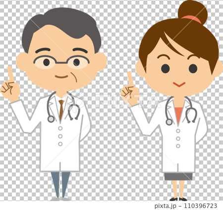 醫生舉起食指解釋的圖像插圖（男女組） 110396723