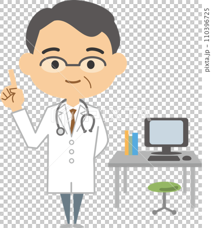 一名醫生舉起食指並解釋的圖像插圖 110396725