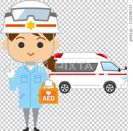 一名女性護理人員和一輛救護車的圖像插圖 一名女性護理人員和一輛救護車的圖像插圖 110396727