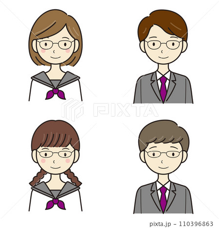 中学生　高校生　男女　上半身　ベクター 110396863