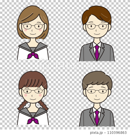 中学生　高校生　男女　上半身　ベクター 110396863