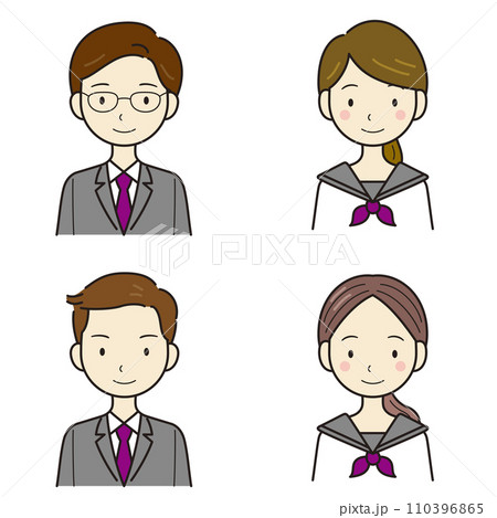 中学生　高校生　男女　上半身　ベクター 110396865