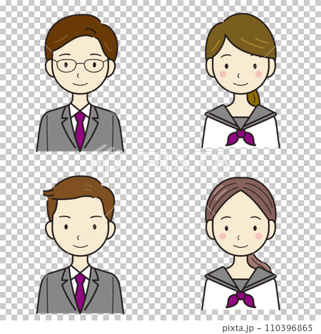 中学生　高校生　男女　上半身　ベクター 110396865