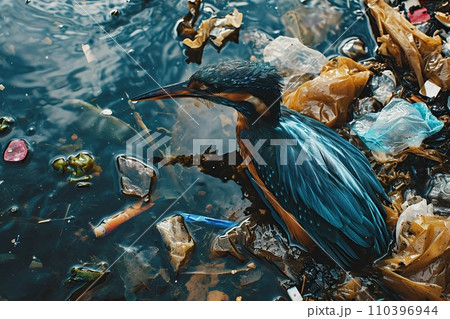 Poultry in water contaminated with plastic waste, looming threat it poses to the environment 110396944