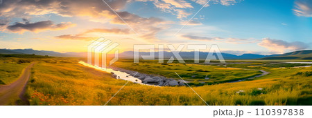 expansive meadows , where gentle breezes sway through wildflowers and tall grass. 110397838