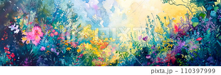 whimsical magical garden with bright flowers. whimsical magical garden with bright flowers. 110397999