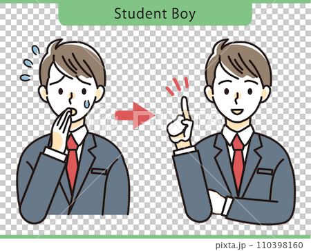 A female student who is worried after failing and a male student who came up with a good idea Illustration material 110398160