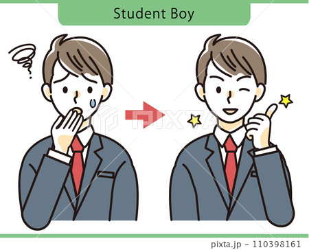 困った女子学生・良いアイデアが思い浮かんだ男子学生 イラスト 素材 困った女子学生・良いアイデアが思い浮かんだ男子学生 イラスト 素材 110398161