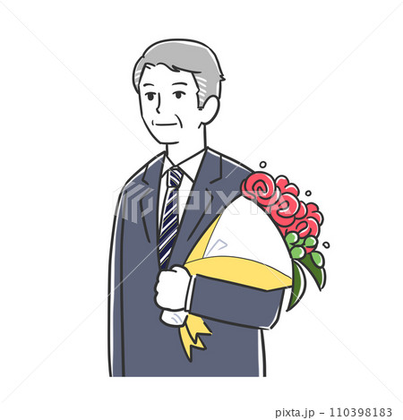 花束を持ったシニア男性 110398183