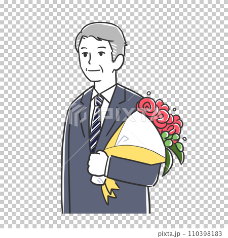 花束を持ったシニア男性 110398183