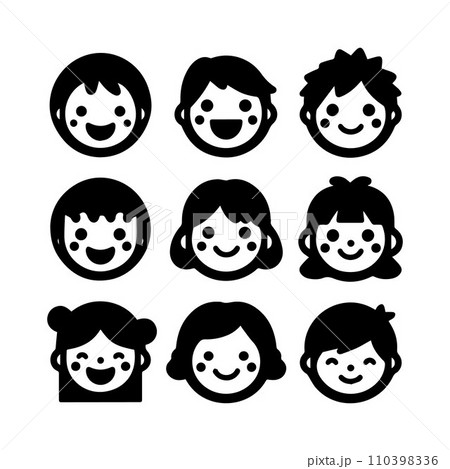 Set of silhouettes kids baby children editable vector icon in various poses 110398336