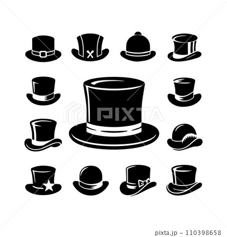 Top hat icon isolated on white background silhouette editable vector Top hat icon isolated on white background silhouette editable vector 110398658