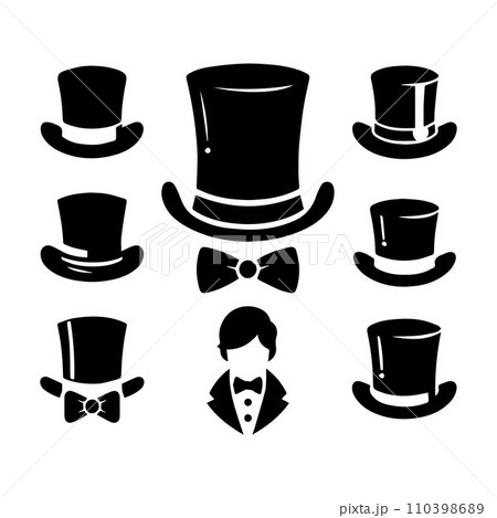 Top hat icon isolated on white background silhouette editable vector Top hat icon isolated on white background silhouette editable vector 110398689