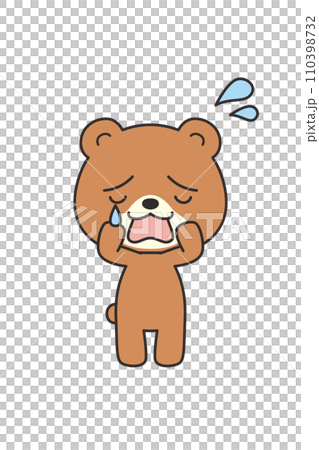 一隻可愛的哭泣熊的插圖，全身，白色背景，向量，剪貼畫，帶有主線 110398732