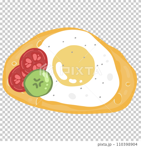 Breakfast sandwich with fried egg, tomato and cucumber on toast illustration 110398904