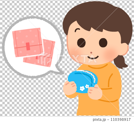 生理用品が入ったポーチを持つ女の子 110398917