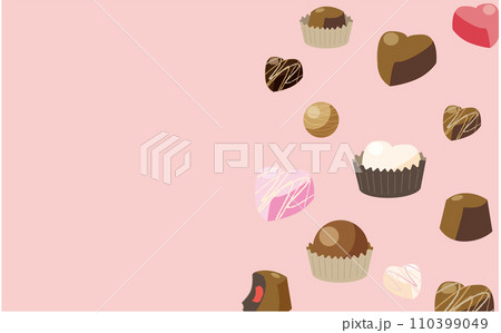 バレンタインデーのピンクのハート型チョコレートが並んだイラスト 110399049